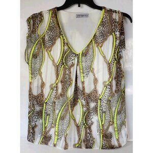 Quinze Heures Trente Paris Blouse Brown Gold Sleeveless Chain Animal Print Sz?